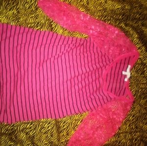 Pink striped top w/ laced arms